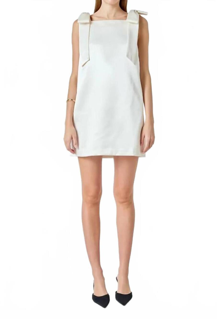 NEW 2.7 AUGUST APPAREL women's satin bow mini dress in ivory